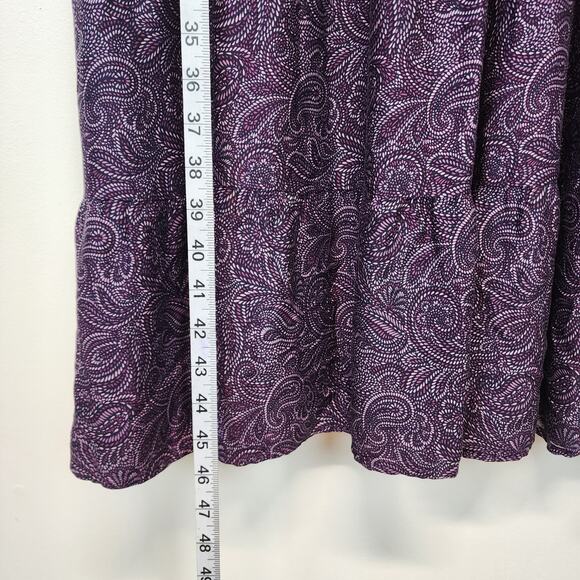 J. Jill Tiered Midi Dress Size L Purple Paisley 3/4 Sleeve Flowy Viscose Boho - Picture 10 of 13